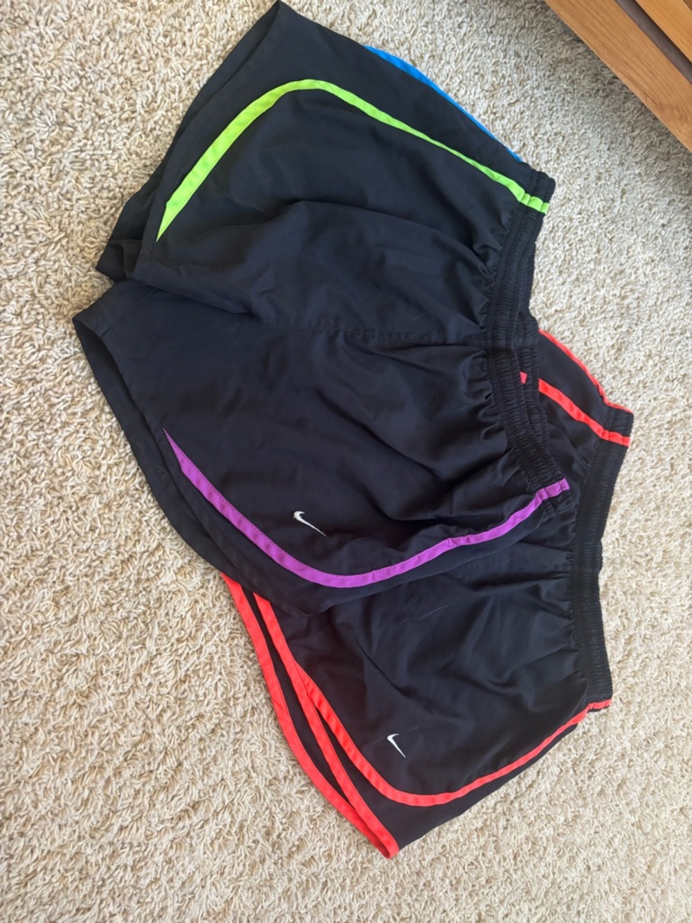 Nike SET OF 2  Women’s Black Athletic Shorts with Multi-Colored Trim size s